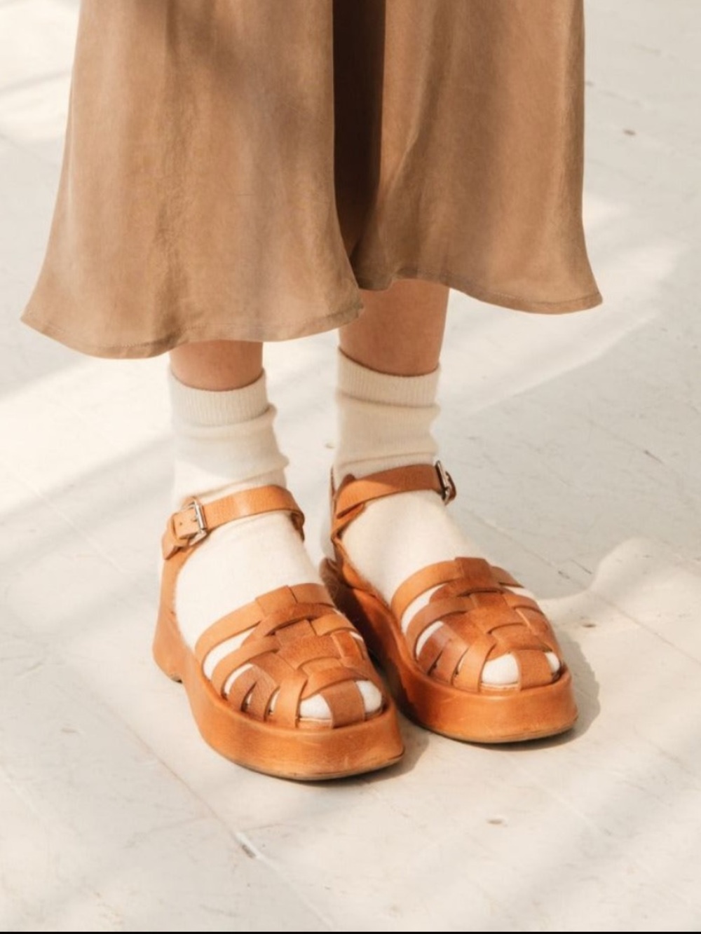 Either/Or Tan Woven Leather Platform Fisherman Sandals NWT / 10 - Picture 2 of 12
